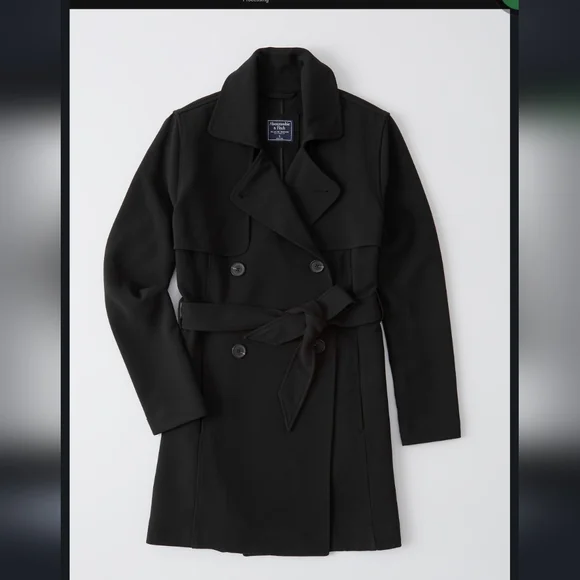 Abercrombie & Fitch Black Double-Breasted Trench Coat with Belt - Picture 7 of 7
